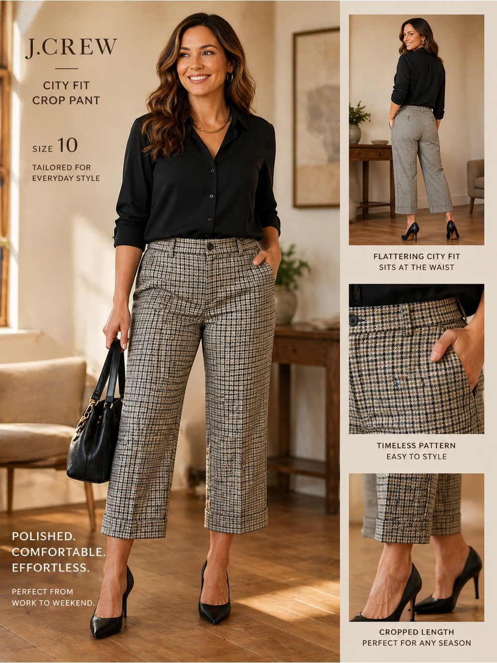 J. Crew Houndstooth Pants in Navy and Tan Size 10